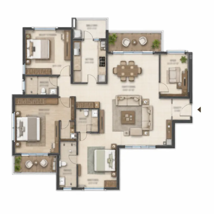 Mahindra Navrat Sadahalli 3.5 BHK floor plan layout - indicative, 1,800-1,950 sq ft Mahindra Navrat Sadahalli 3.5 BHK floor plan layout - indicative, 1,800-1,950 sq ft
