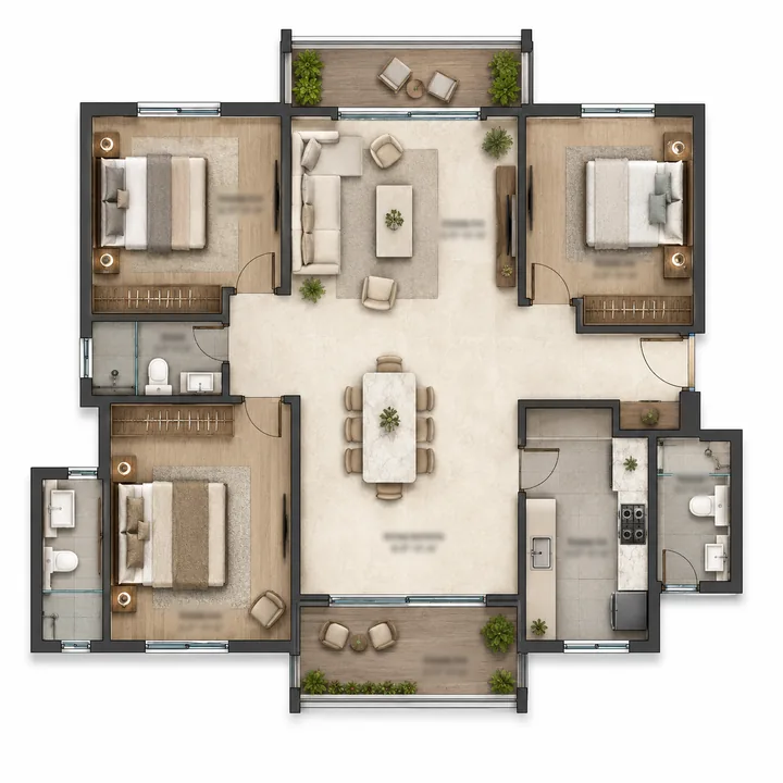 Mahindra Navrat Sadahalli 3 BHK floor plan layout - indicative, 1,500-1,750 sq ft Mahindra Navrat Sadahalli 3 BHK floor plan layout - indicative, 1,500-1,750 sq ft